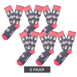 6 Paar Moustard Baumwoll-Socken mit Retro-Game Design Gameboy lange Strümpfe 22S-GAME Grau/Rosa/Weiß