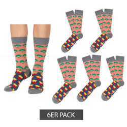 6 Paar Moustard Broccoli vs Fries Herren Baumwoll-Socken mit Pommes und Brokkoli Allover-Print gemusterte lange Strümpfe 18S-BROC Grau/Ros