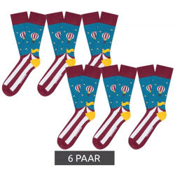 6 Paar Moustard Circus and Baloons Baumwoll-Socken Circus Design mit Heißluftballon gestreifte und gemusterte lange Strümpfe 20S-CIRCUS B