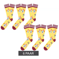 6 Paar Moustard Clown Baumwoll-Socken mit Clown-Print und Ballons gemusterte lange Strümpfe 20S-CLOWN-W Gelb/Rot/Weiß