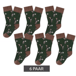 6 Paar Moustard Kinder Baumwoll-Socken mit Straußen Allover-Print gemusterte Stopper-Socken Baby-Socken 20S-OSTR-012 Braun/Grün/Rosa
