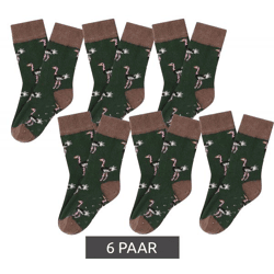 6 pairs of Moustard children's cotton socks with an all-over ostrich print, non-slip baby socks 20S-OSTR-1224 Light Brown/Green/Pink