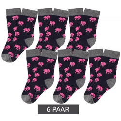 6 Paar Moustard Kinder-Socken aus Baumwolle Stopper-Socken mit Elefanten-Print Kleinkinder-Socken 20S-ELEP Schwarz/Rosa/Grau