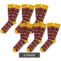 6 Paar Moustard Mardi Grass Herren Baumwoll-Socken mit Harlekin und Narrenkappen Allover-Print gemusterte lange Strümpfe 17S-MGRASS-M Gelb