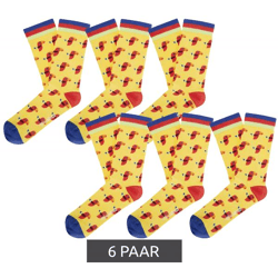 6 Paar Moustard Parrot Baumwoll-Socken mit Papageien-Print gemusterte lange Strümpfe 17S-PARR Gelb/Rot/Blau