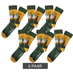 6 Paar Moustard Samurai Baumwoll-Socken mit Silhouette eines Samurai Kämpfers gemusterte lange Strümpfe 22S-SAMU Gelb/Orange/Weiß