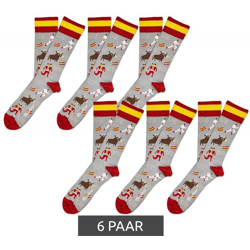 6 Paar Moustard San Fermin Baumwoll-Socken mit Stierkampf-Symbolen und Spanien-Flagge am Bund gemusterte lange Strümpfe 17SSFER Grau/Rot/G