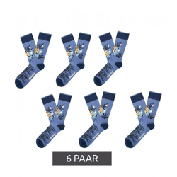 6 Paar Moustard Tiger Herren Baumwoll-Socken mit Tiger Allover-Print gemusterte lange Strümpfe 22S-TIGER Blau/Schwarz/Orange