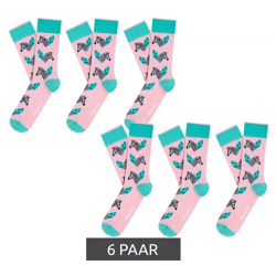 6 Paar Moustard Zebra Baumwoll-Socken mit Zebras gemusterte lange Strümpfe 19S-ZEB Rosa/Grau/Grün