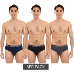 6er Sparpack Kappa Herren Slip mit Baumwoll-Stretch Unterwäsche mit Logobund Unterhose 711167 Schwarz, Blau oder Grau