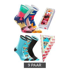 9 Paar TASTIQ Baumwoll-Socken mit Print lange Strümpfe in stylischer Geschenkbox Tas/1/CSX3 mit Pizza oder Donut Print
