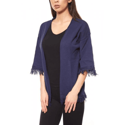 ashley brooke by heine Damen Strick-Jacke Blau mit Fransen