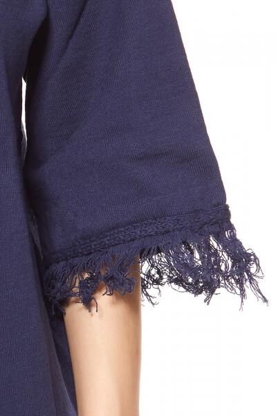 ashley brooke by heine Damen Strick-Jacke Blau mit Fransen