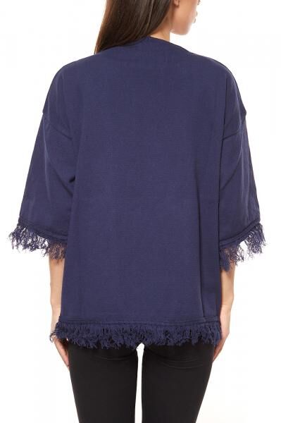 ashley brooke by heine Damen Strick-Jacke Blau mit Fransen
