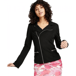 asymmetrische Damen Shirt-Jacke im Biker-Style mit Reißverschluss Strick-Jacke 950216 Schwarz