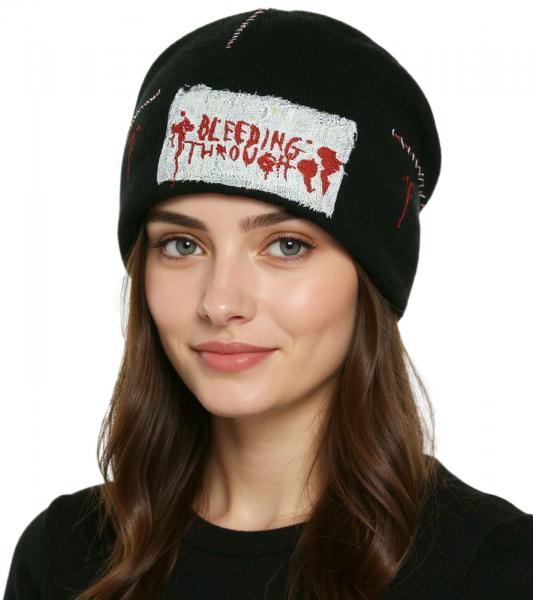 Bleeding Through Beanie kuschelige M&uuml;tze stylische Strick-Beanie Fan-Artikel KC109495BTH Schwarz