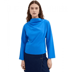 Women's Cotton Poplin Blouse with Cowl Neckline, Everyday Blouse 925072 Blue