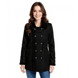 Damen Mantel mit Teddyfell Kragen Kunstlammfell-Jacke Herbst-Parka 939077 Schwarz