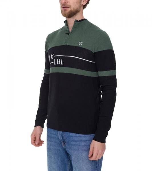 DARE 2b Outgoing II Herren Sweatshirt Troyer mit antibakterieller Geruchskontrolle Pullover DMK312_P7T Schwarz/G&uuml;n