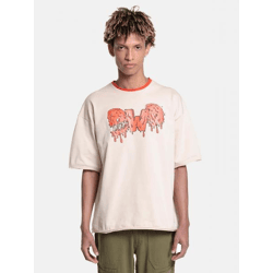 DWD Studioz Herren Drip Logo T-Shirt mit Logo-Frontprint Rundhals-Shirt Baumwoll-Shirt Beige