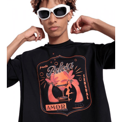 DWD Studioz Ipanema Herren T-Shirt Rundhals-Shirt mit großem Front-Print Schwarz