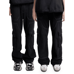 DWD Studioz Unisex Sao Paulo Cargo-Hosen für Damen oder Herren Denim-Hose mit großen Beintaschen Schwarz