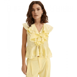 glänzende Damen Bluse mit Rüschen Sommer-Top 966572 Gelb
