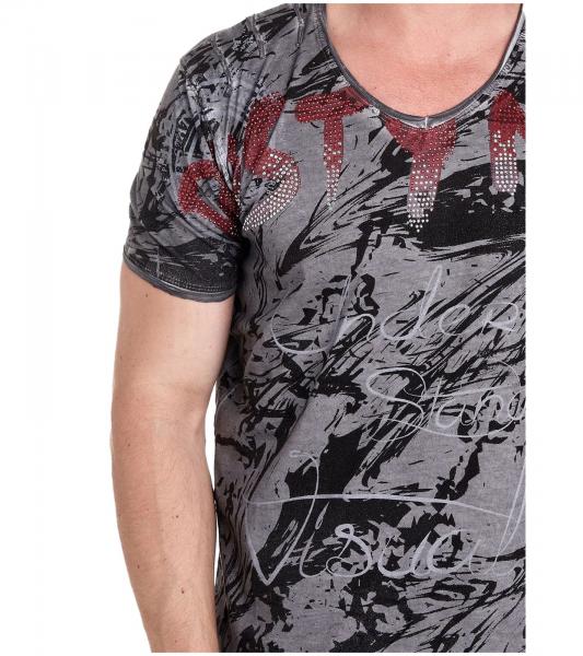 Herren T-Shirt mit aufwendigem Strass-Design Baumwoll-Shirt Rundhals-Shirt R-15162 Anthrazit