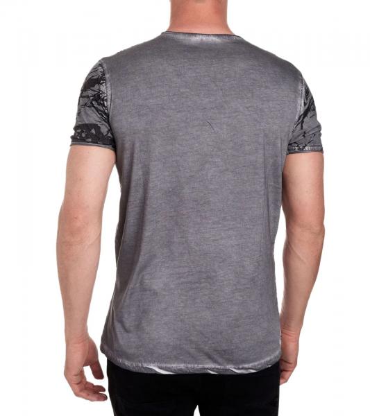 Herren T-Shirt mit aufwendigem Strass-Design Baumwoll-Shirt Rundhals-Shirt R-15162 Anthrazit