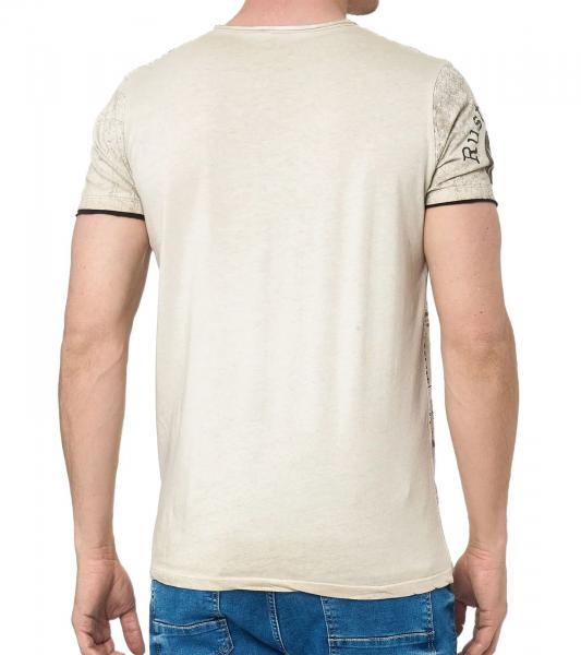 Herren T-Shirt mit seitlichem Print Baumwoll-Shirt modisches Kurzarm-Shirt R-15243 Braun