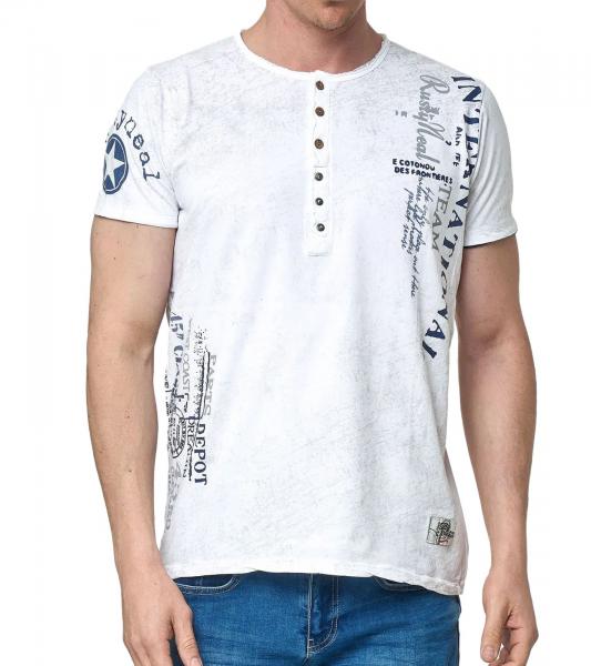 Herren T-Shirt mit seitlichem Print Baumwoll-Shirt Rundhals-Shirt R-15243 Wei&szlig;