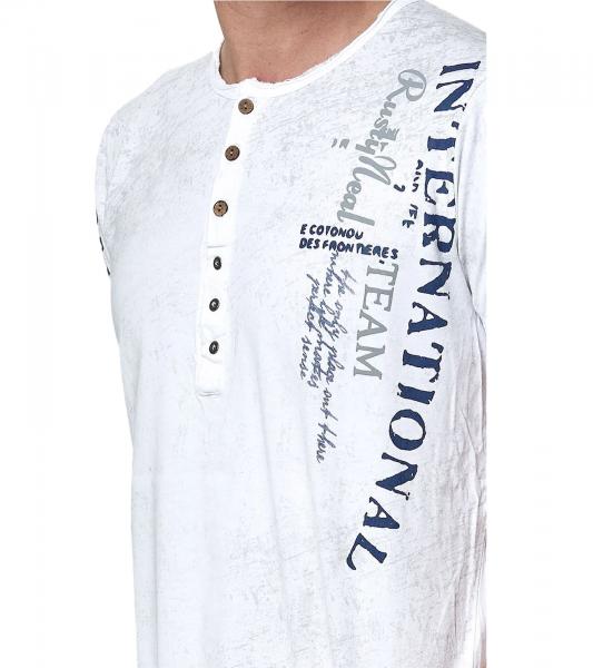 Herren T-Shirt mit seitlichem Print Baumwoll-Shirt Rundhals-Shirt R-15243 Wei&szlig;