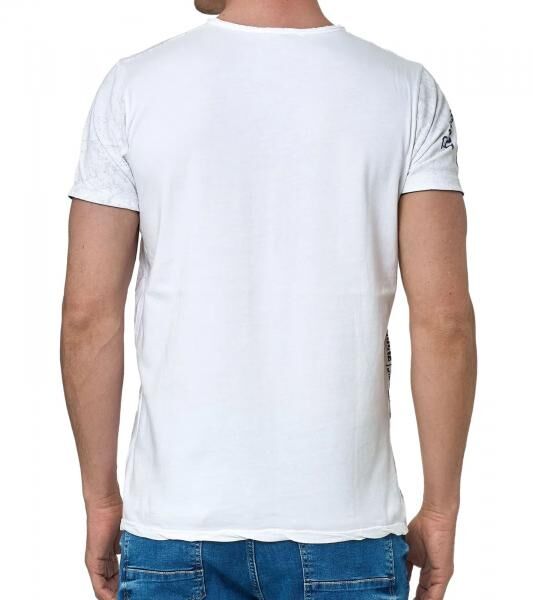 Herren T-Shirt mit seitlichem Print Baumwoll-Shirt Rundhals-Shirt R-15243 Wei&szlig;