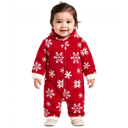 Jumpsuit Kleinkinder Overall Fleece-Anzug mit Kapuze Schneeflocken-Design mit Reißverschluss Baby-Anzug 954927 Rot/Weiß