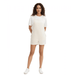 kurzer Damen Jumpsuit mit Schnürungen aus luftigem Leinen-Mix Sommer-Anzug 959903 Beige