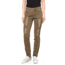 Laura Scott Damen Jeans Destroyed Skinny Used-Look Grün