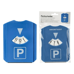 Parking disk with ice scraper and rubber lip