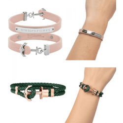Paul Hewitt Damen Armband mit Anker-Verschluss Echtleder-Armreif Arm-Schmuck Edelstahl-Armband in Grün oder Beige
