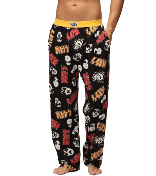 RE:COVERED X KISS Loungepants Herren Schlafanzug-Hose mit KISS-Logo Pyjama-Hose Baumwoll-Hose RCEPIC347 Schwarz