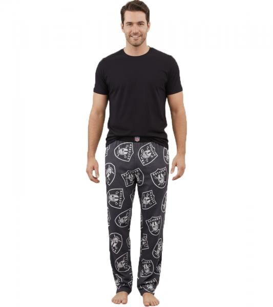 RE:COVERED X NFL Las Vegas Raiders Loungepants Herren Schlafanzug-Hose mit Team-Logo Baumwolle Pyjama-Hose RCNFL1406 Grau