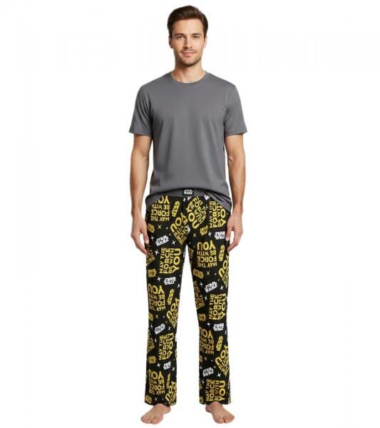 RE:COVERED X Star Wars Pyjama-Hose Herren Schlafanzug-Hose mit "The Force Be With You" Print Loungepants PCSTW1828 Schwarz/Gelb