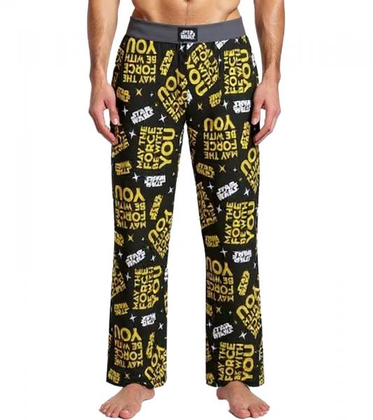 RE:COVERED X Star Wars Pyjama-Hose Herren Schlafanzug-Hose mit "The Force Be With You" Print Loungepants PCSTW1828 Schwarz/Gelb