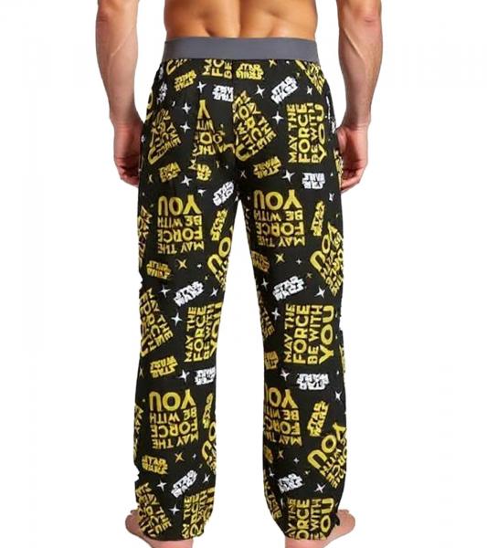 RE:COVERED X Star Wars Pyjama-Hose Herren Schlafanzug-Hose mit "The Force Be With You" Print Loungepants PCSTW1828 Schwarz/Gelb