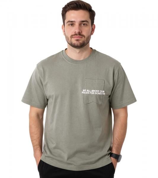 ROUGH. Basil Herren T-Shirt mit Brusttasche Baumwoll-Shirt Gr&uuml;n