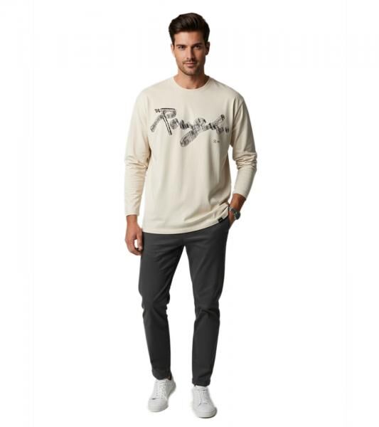 ROUGH. LS Raw Threedee Long-Sleeve T-Shirt with Logo Print, Made of Cotton – Ecru