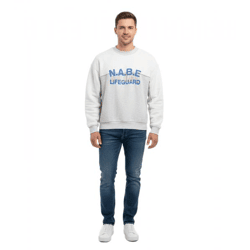 ROUGH. Nabe Herren Sweater stylischer Baumwoll-Pullover mit Logo-Stickerei Sweatshirt Grau/Weiß 