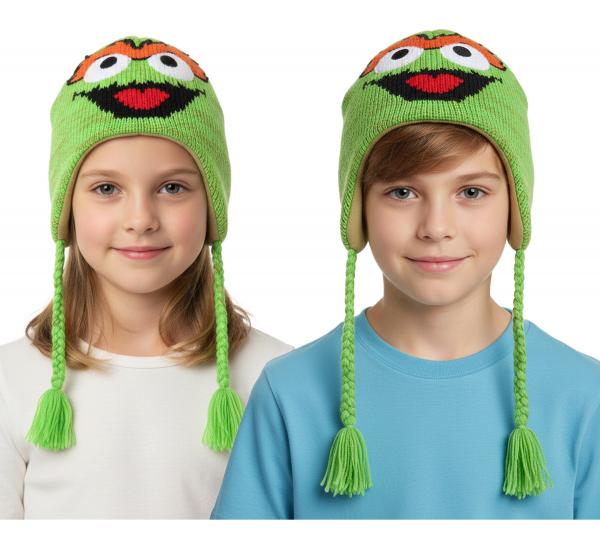 Sesamstra&szlig;e Oskar aus der Tonne M&uuml;tze Kinder Beanie mit Z&ouml;pfen KC148220SES Gr&uuml;n