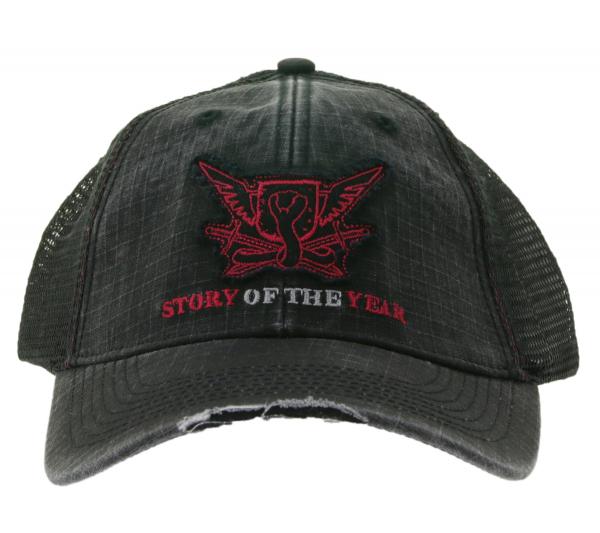 "STORY OF THE YEAR" Unisex Cap Baumwoll-Cap mit Mesh-Einsatz im klassischen Schnitt mit leicht gebogenen Schnitt Grau/Rosa