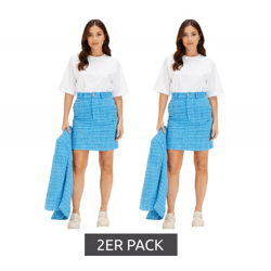 stylischer 2er Sparpack Damen Boucle Mini-Rock Strick-Rock mit Silber-Akzenten 960601 Brilliantblau