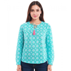 ZWILLINGSHERZ Women's Cotton Blouse, Summer Blouse with All-Over Paisley Pattern 33125-3 Blue/Green